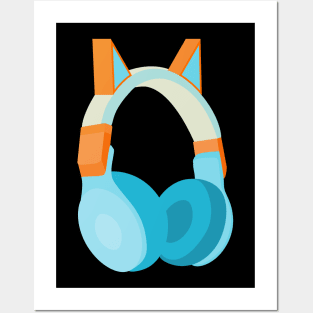 Cat Headphones Posters and Art